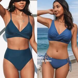 NWT Cupshe Lot of 4 Two Piece Swimsuit Teal & Blue 2-PC Bathing Suit Swim Sz L